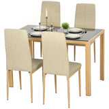 Ensemble salle à manger 3 pièces verre trempé cadre métal — Brun clair
