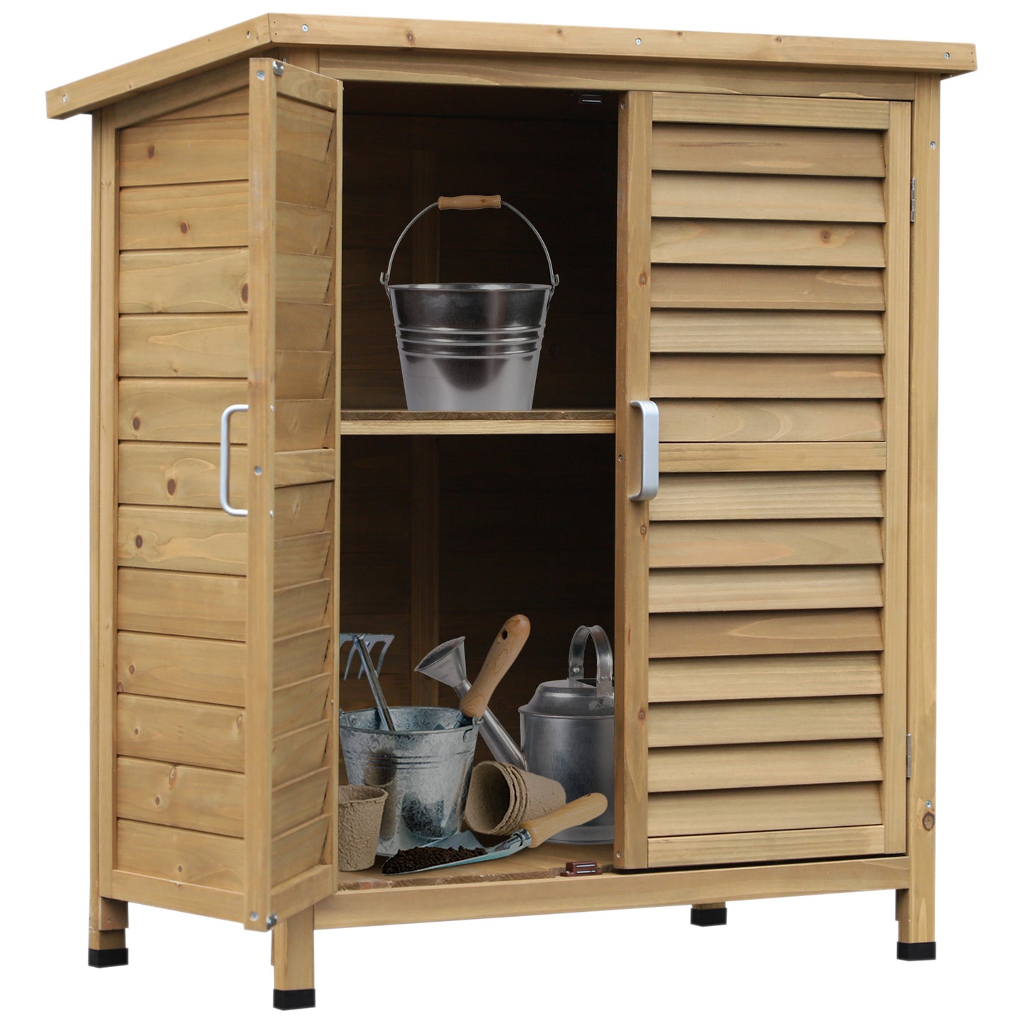 Remise de jardin en bois avec 2 portes et tablettes