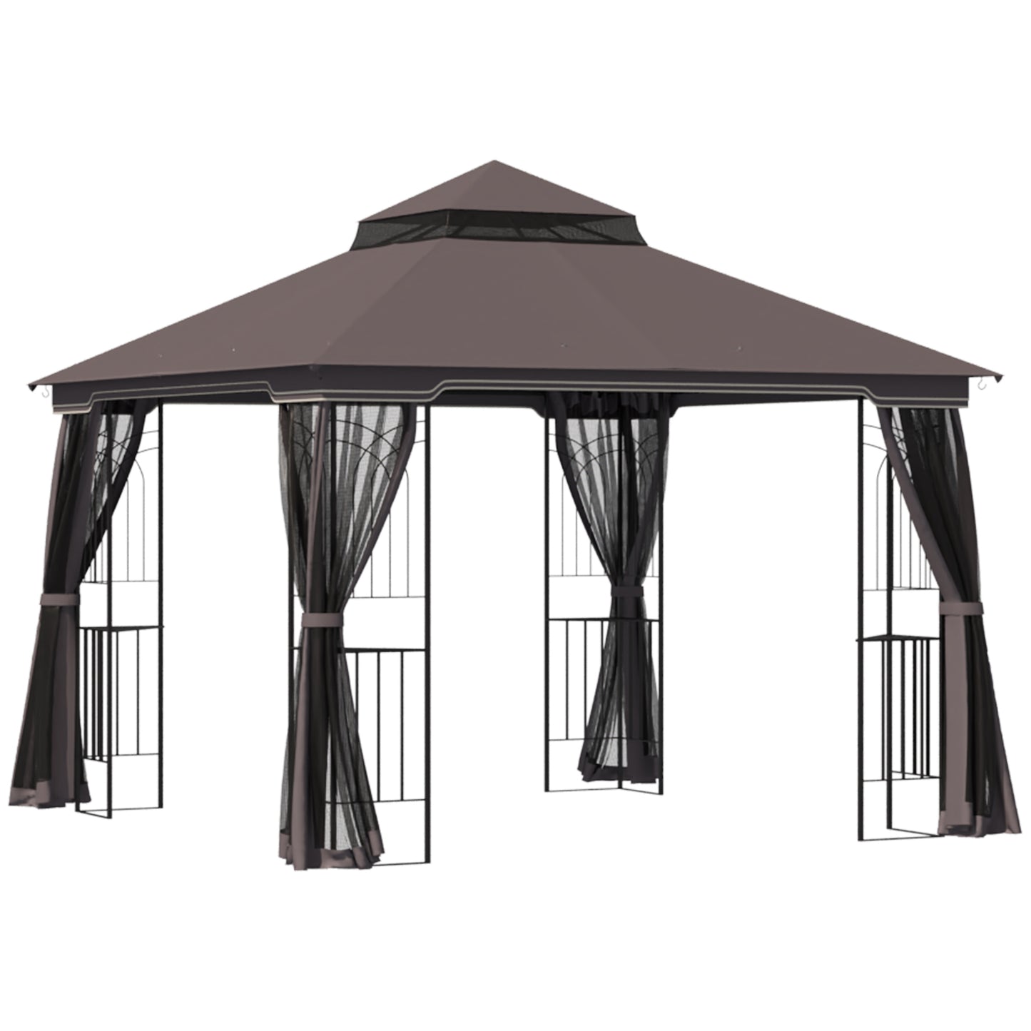 Gazebo de patio toit double avec moustiquaires et étagères
