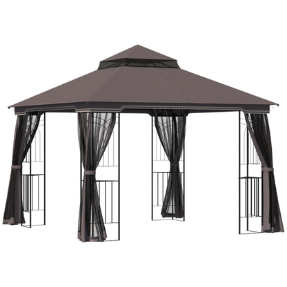 Gazebo de patio toit double avec moustiquaires et étagères