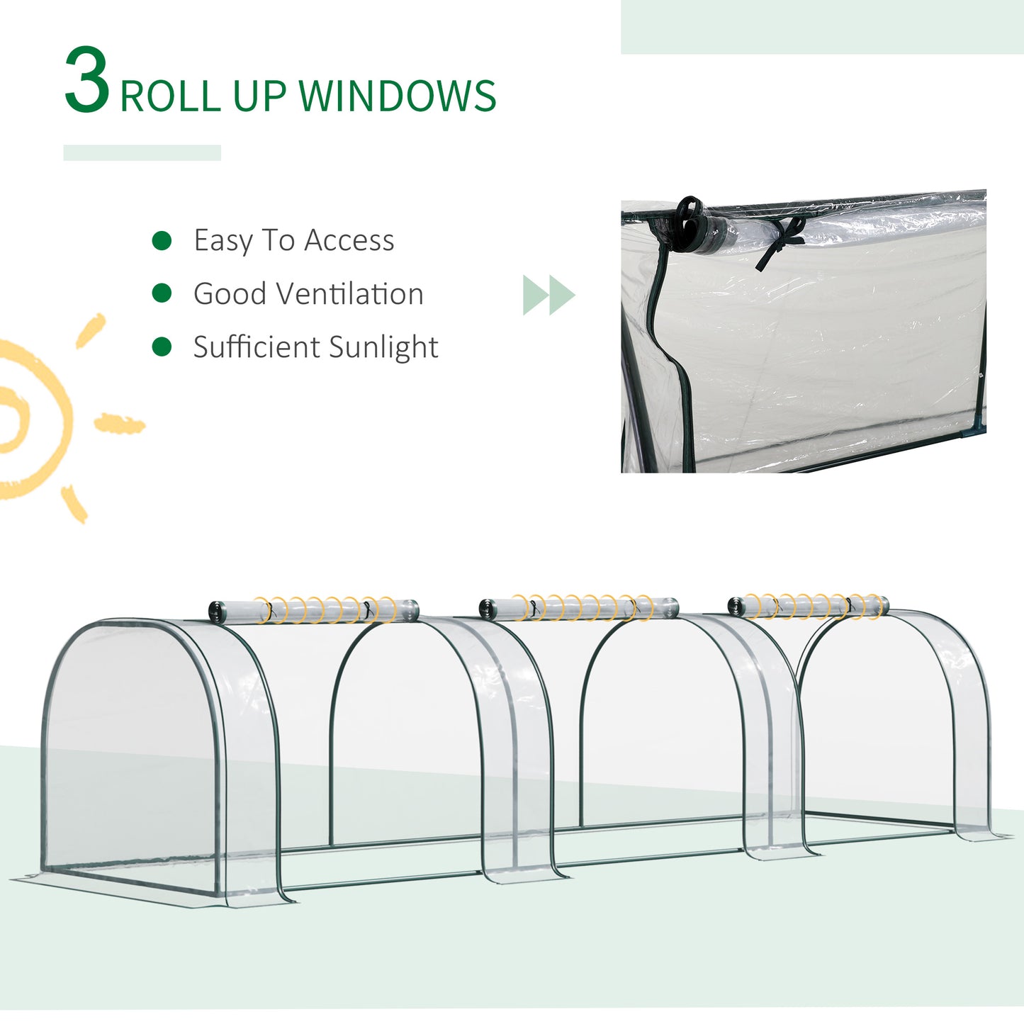 Serre tunnel portable 396 x 91 x 76 cm avec 4 portes