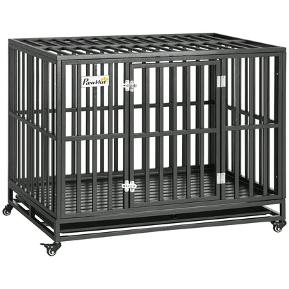 Cage pour chien en acier robuste 104 cm avec roulettes