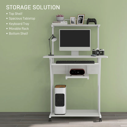 Bureau informatique mobile avec étagères et roulettes