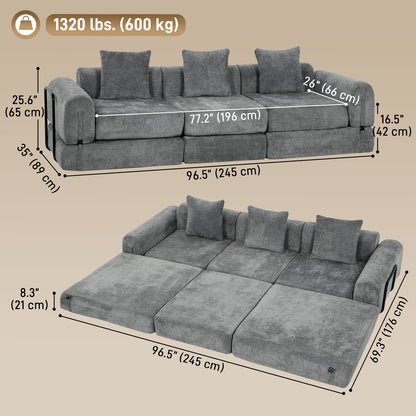 Canapé-lit modulaire pliant en chenille