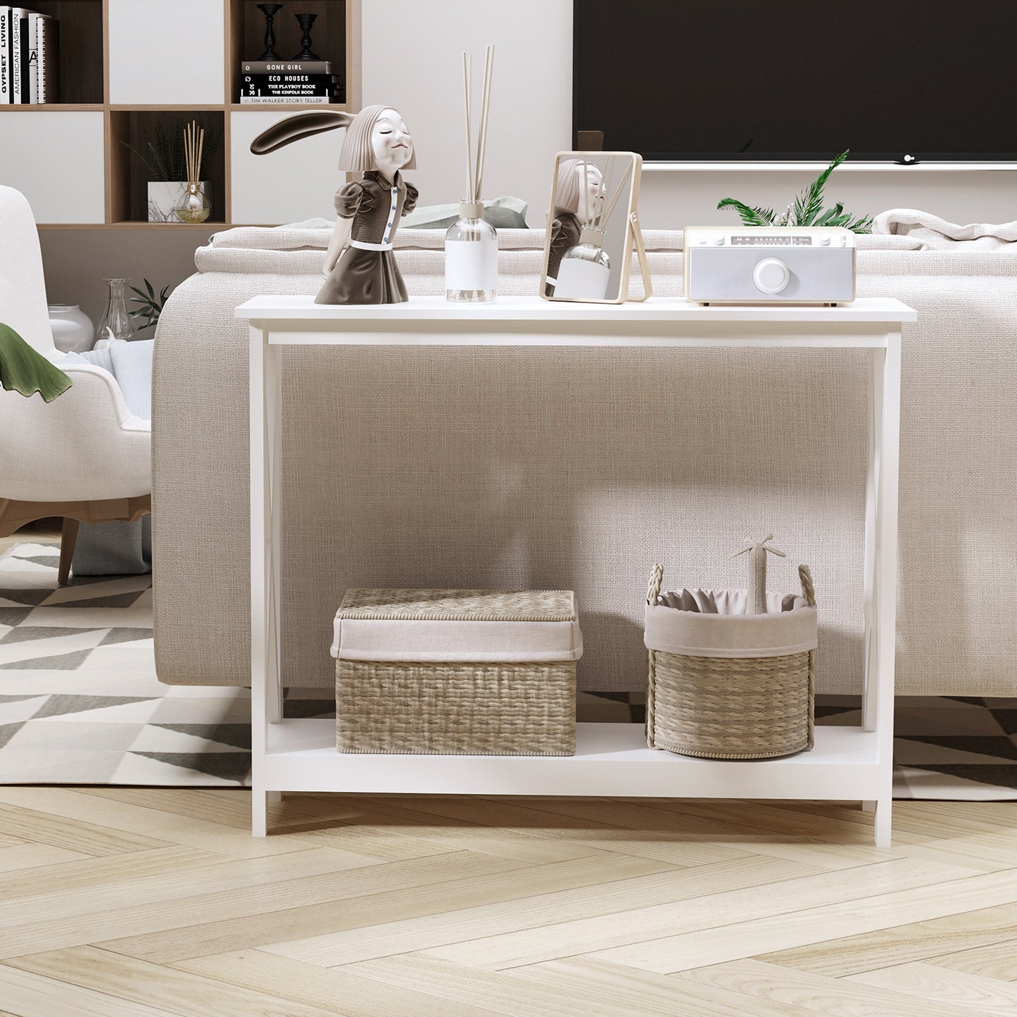 Console 40po design X rangement 2 niveaux