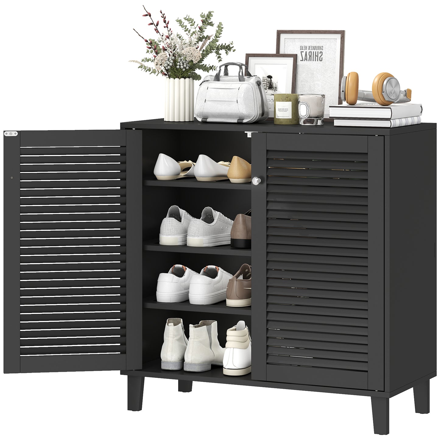 Armoire à chaussures 4 niveaux avec 2 portes