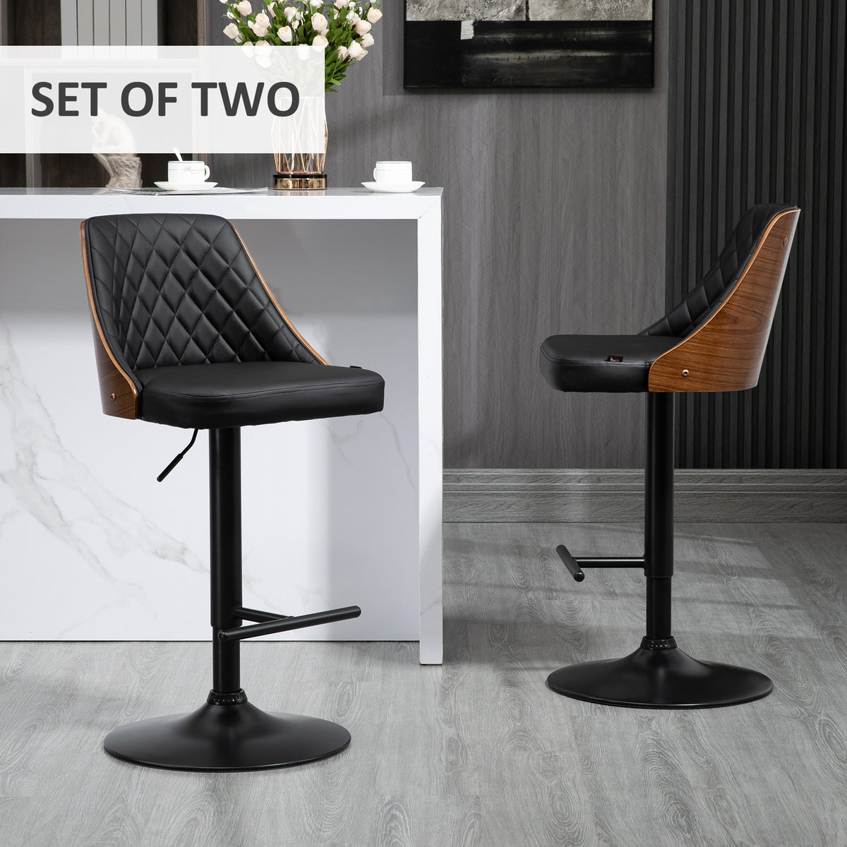 Tabourets de bar pivotants hauteur ajustable ensemble de 2