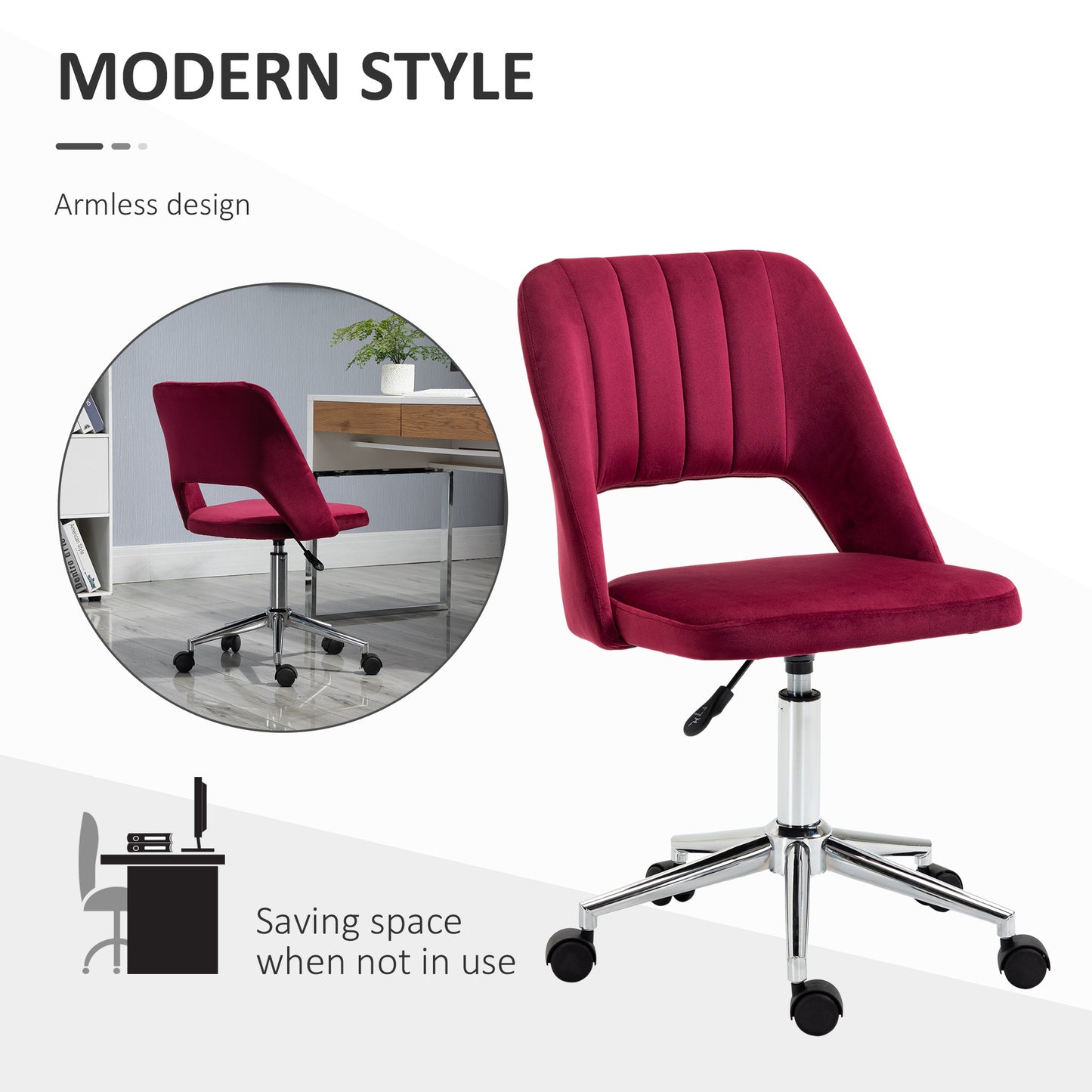 Chaise de bureau mi-hauteur velours forme festonnée pivotante
