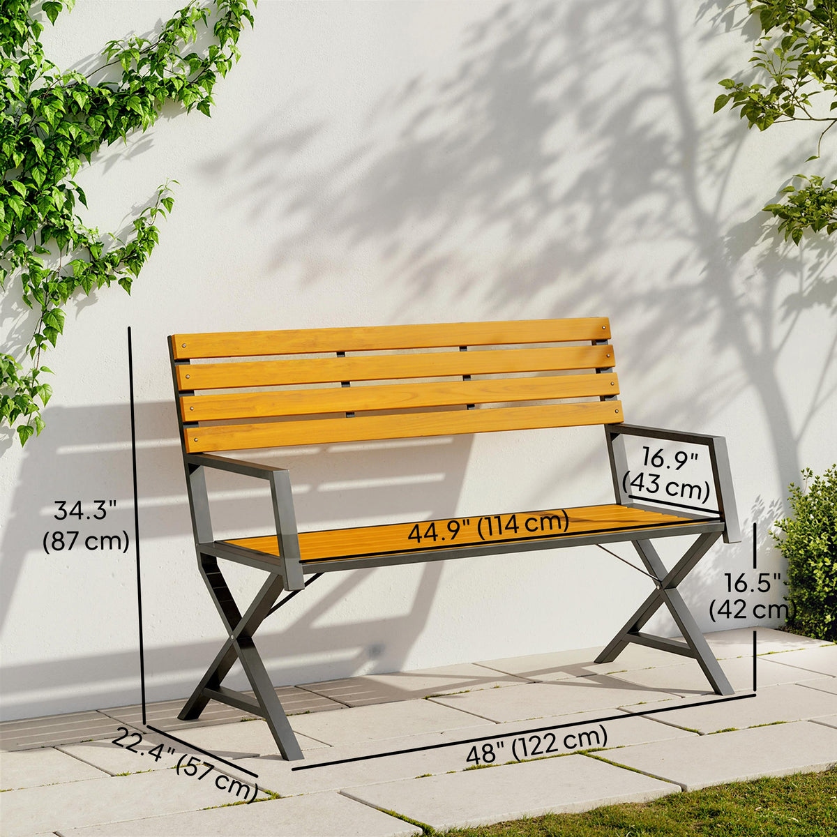 Banc de jardin 2 places avec dossier — noir