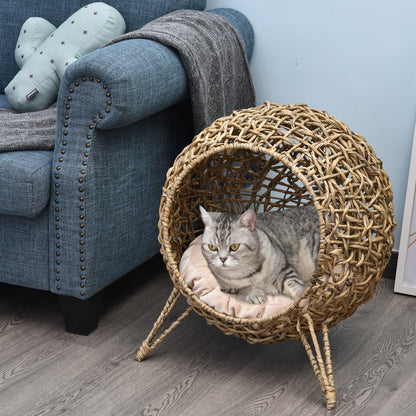 Maison pour chat en rotin surélevée avec coussin