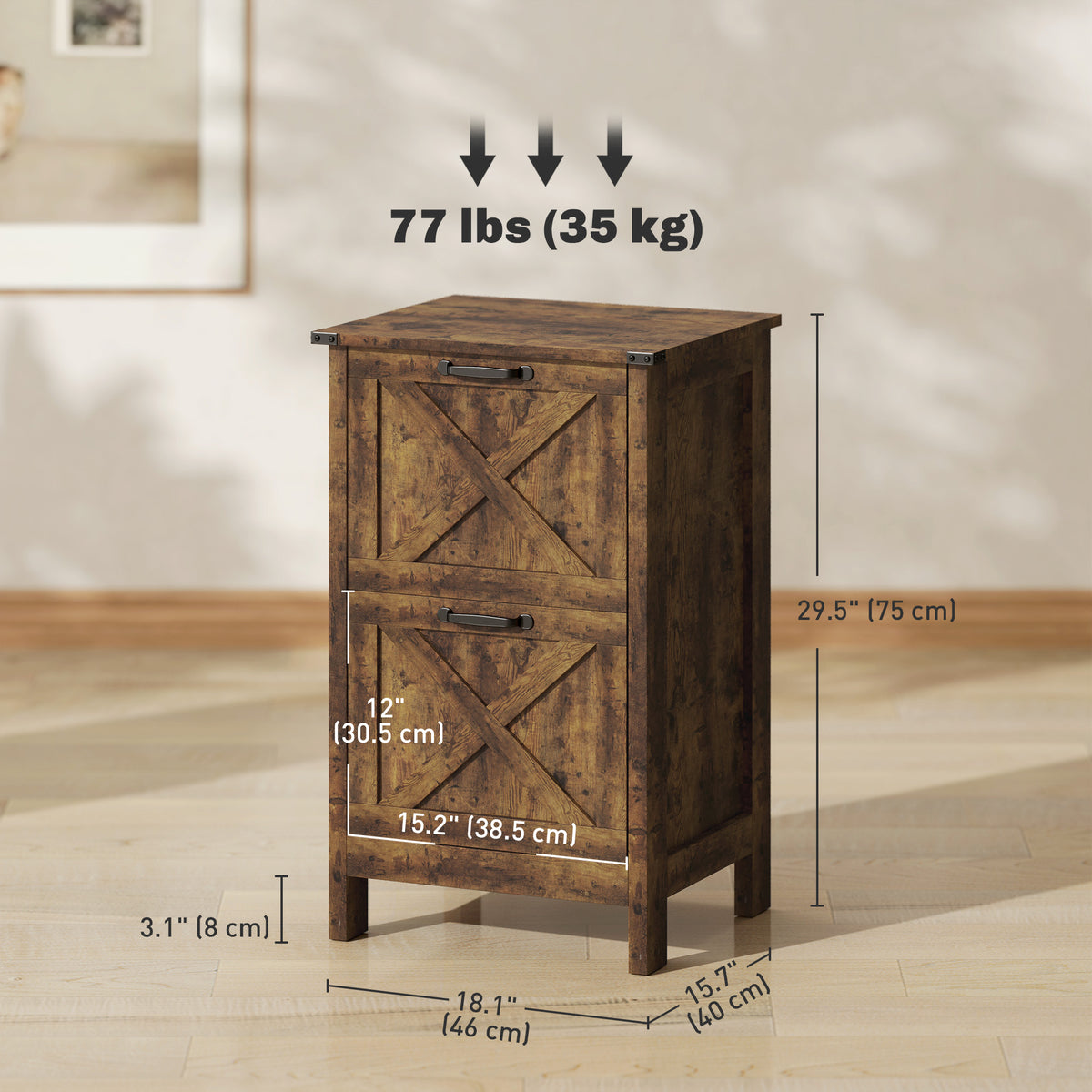 Classeur vertical rustique à 2 tiroirs