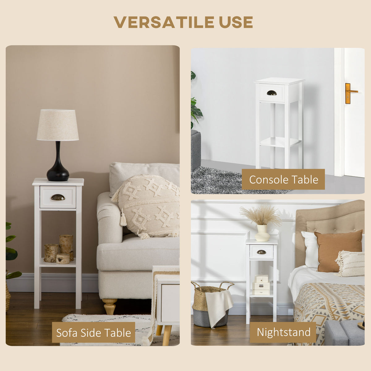 Table d'appoint étroite à tiroir — Lot de 2