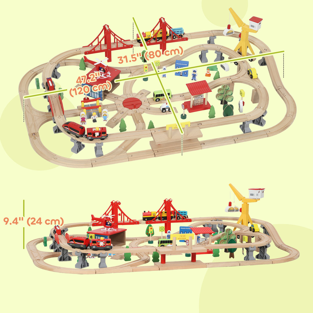 Ensemble de train en bois avec accessoires — Lot de 133