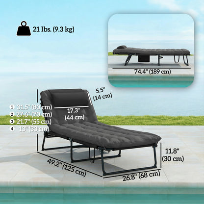 Chaise longue pliante 4 positions avec coussin