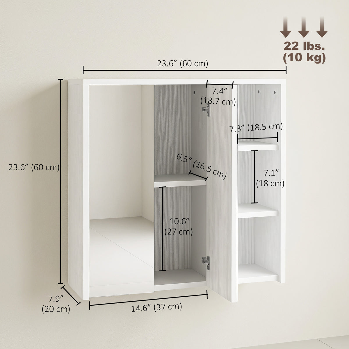 Armoire à pharmacie murale avec miroir et étagères ouvertes
