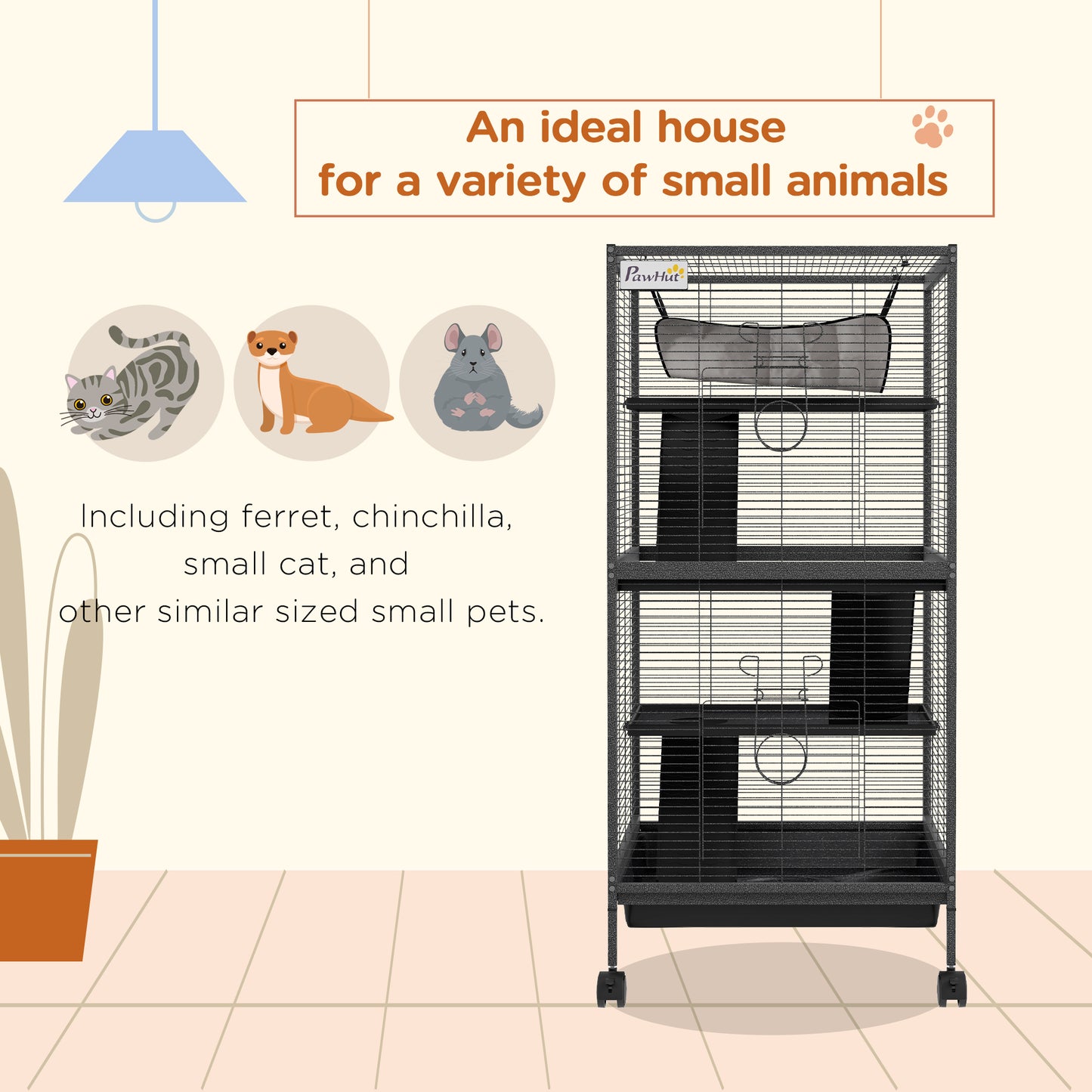 Cage à roulettes pour petits animaux 4 niveaux