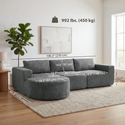 Canapé sectionnel modulaire sans ossature avec méridienne