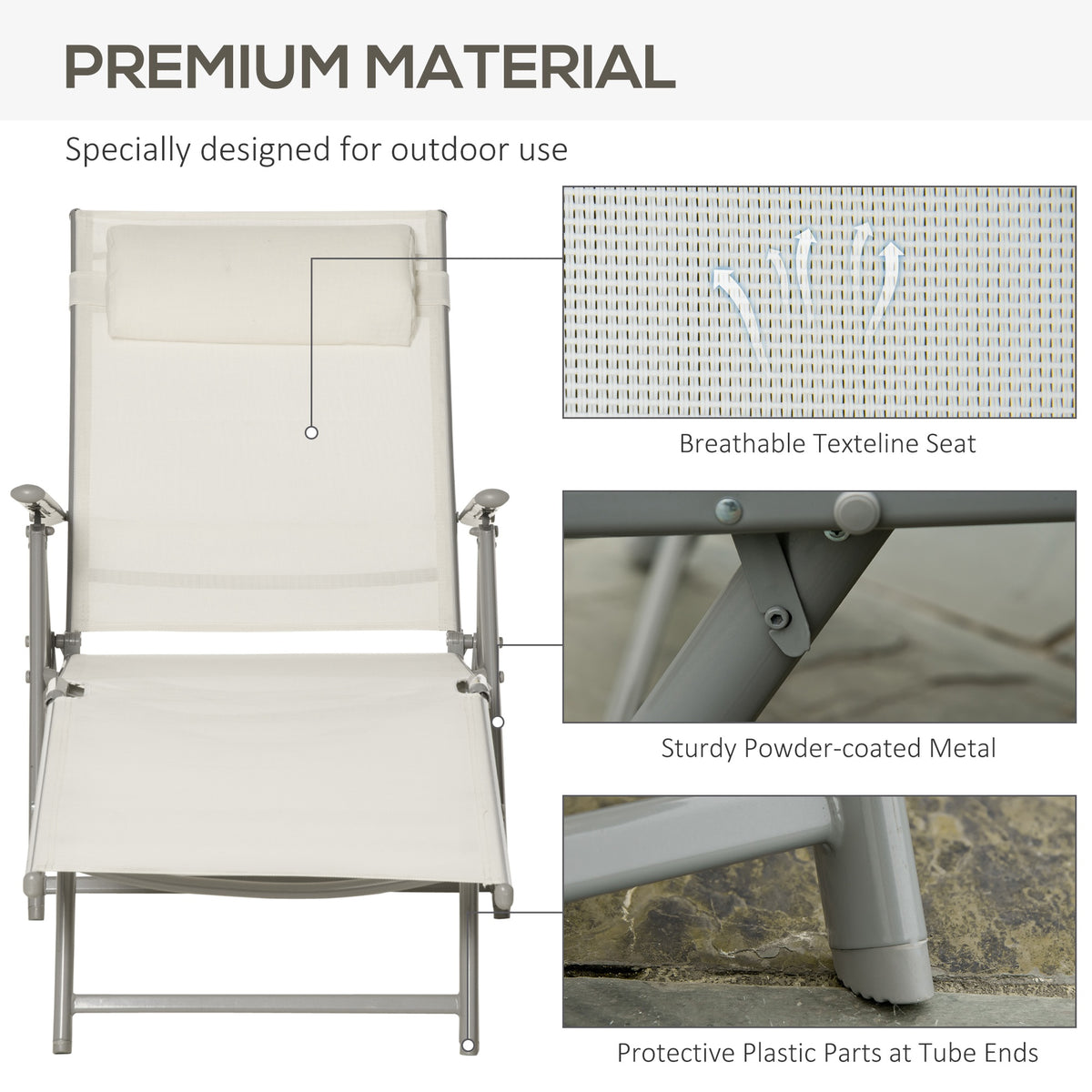 Chaise longue pliante extérieure à 7 positions avec coussin