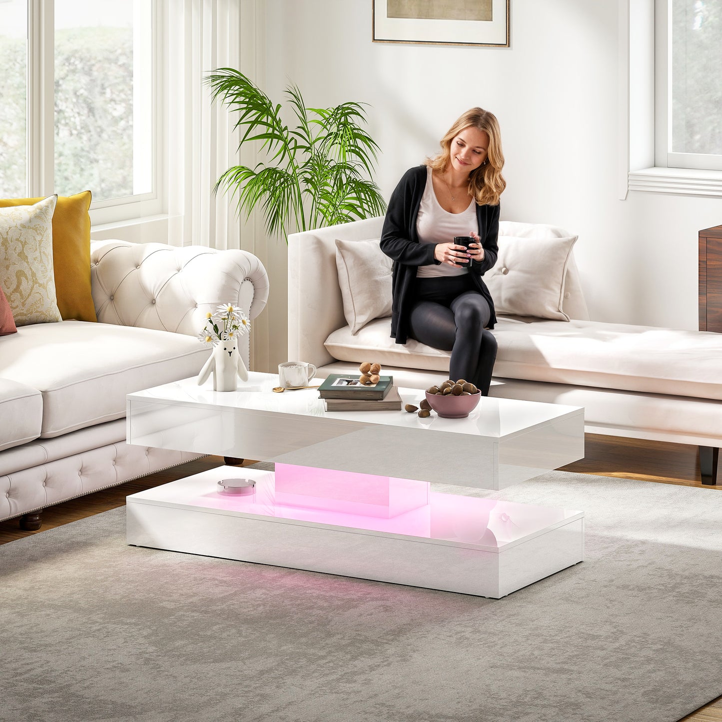 Table basse avec éclairage LED RGB ajustable
