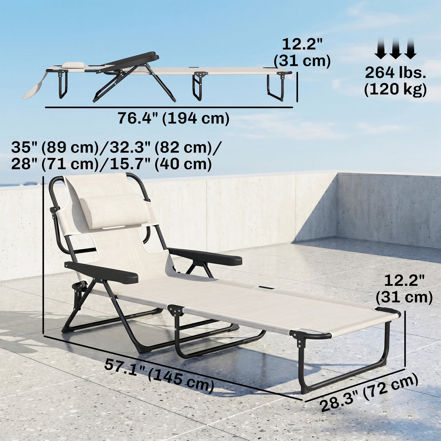 Chaise longue pliante avec dossier inclinable