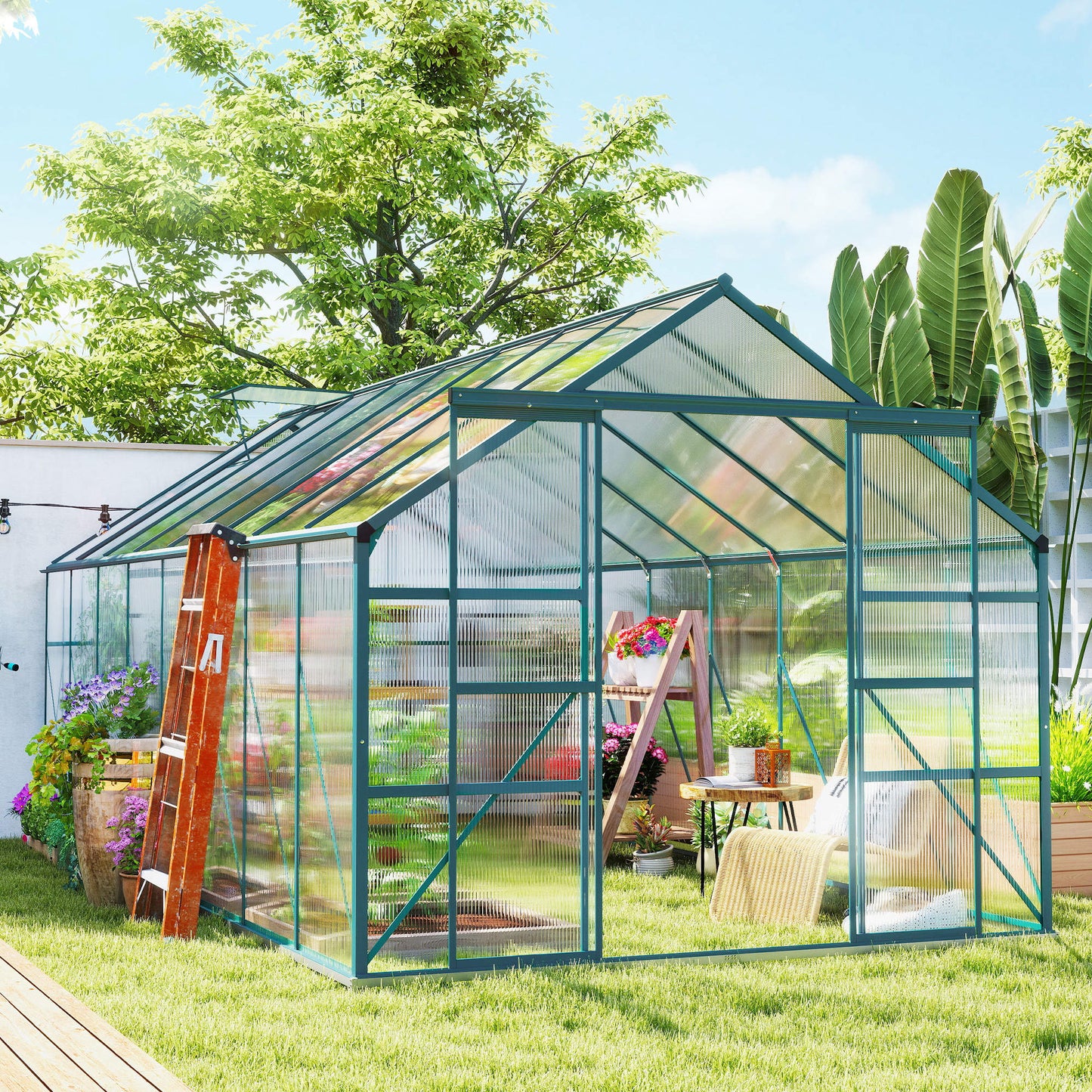 Serre de jardin polycarbonate 488 x 244 cm avec porte coulissante
