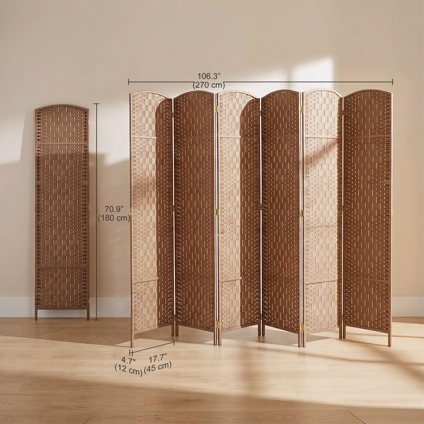 Paravent pliable 4 panneaux cadre bois tressé
