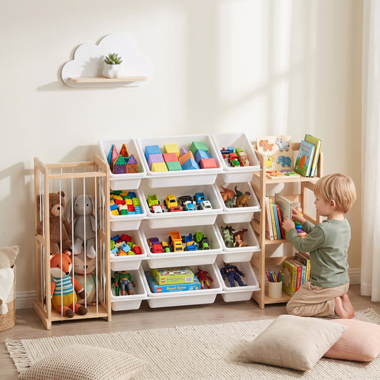 Meuble de rangement jouets 3-en-1 avec bacs et bibliothèque