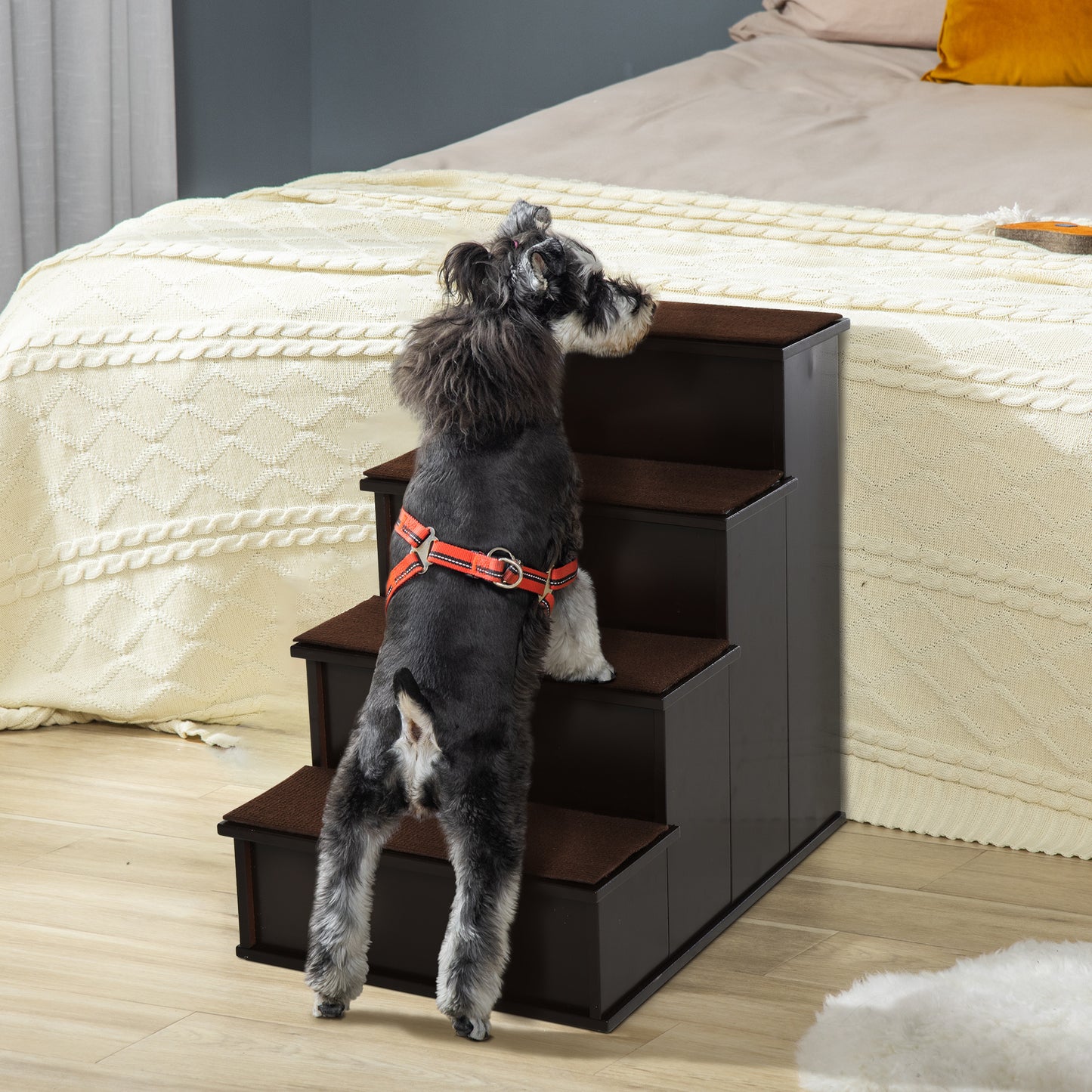 Escalier pour chien 4 niveaux bois MDF — café foncé