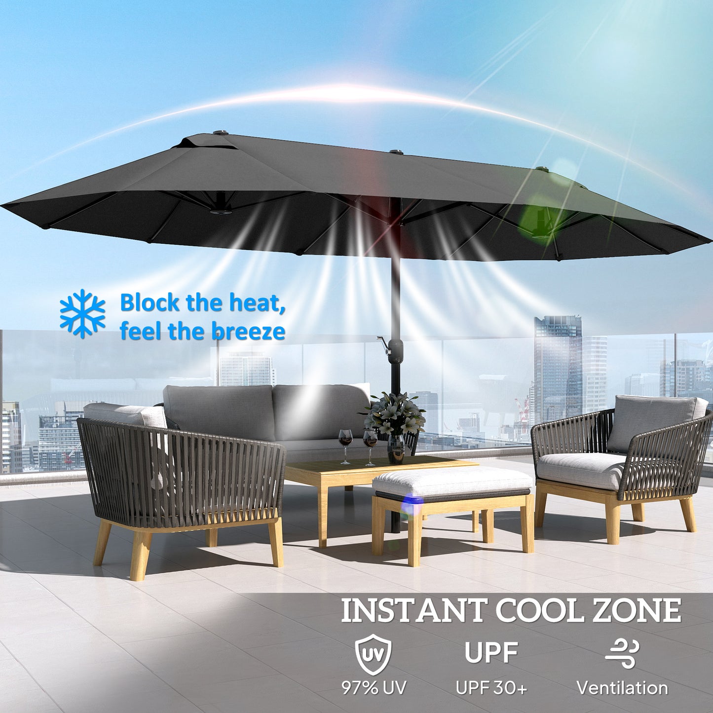 Parasol double face 4,6m avec manivelle acier