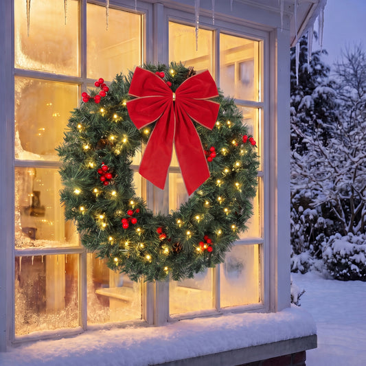 Couronne de Noël artificielle pré-éclairée 61 cm