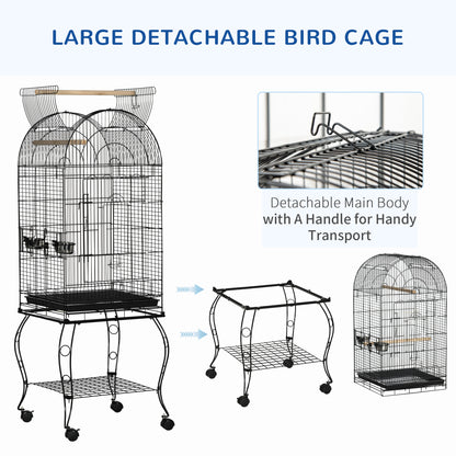 Grande cage à oiseaux sur roulettes avec toit ouvrant