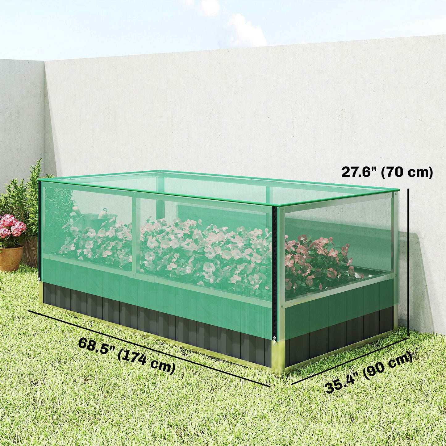 Outsunny 174x90x70cm Steel Raised Garden Bed with Cover Grey