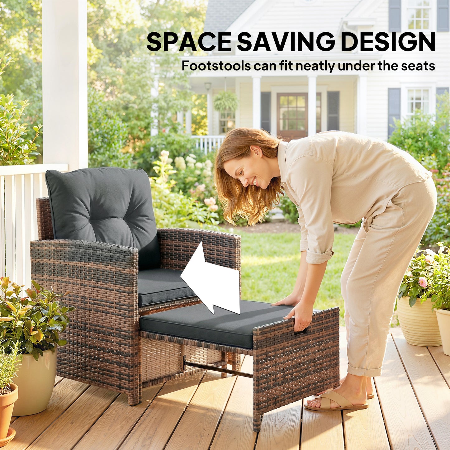 Outsunny 5-Piece Rattan Patio Set - Chairs + Ottomans + Glass Table