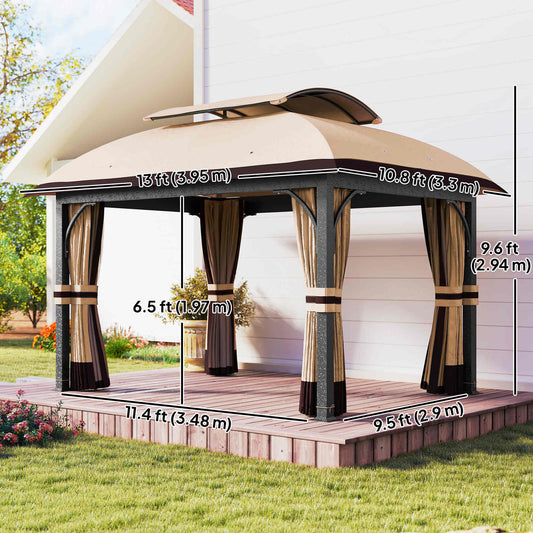 Gazebo de patio double toit avec filet et rideaux