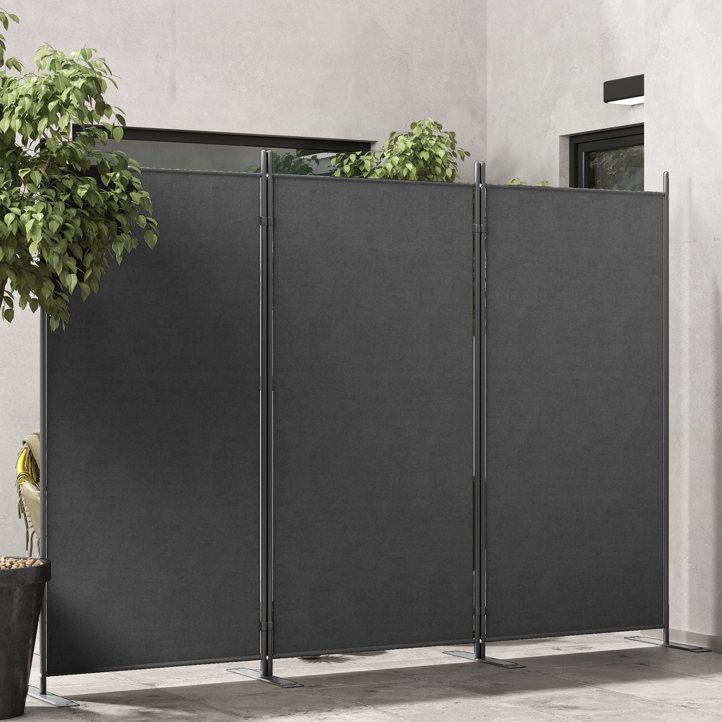 Outsunny Outdoor 3-Panel Folding Screen 176cm UV30+ Dark Grey