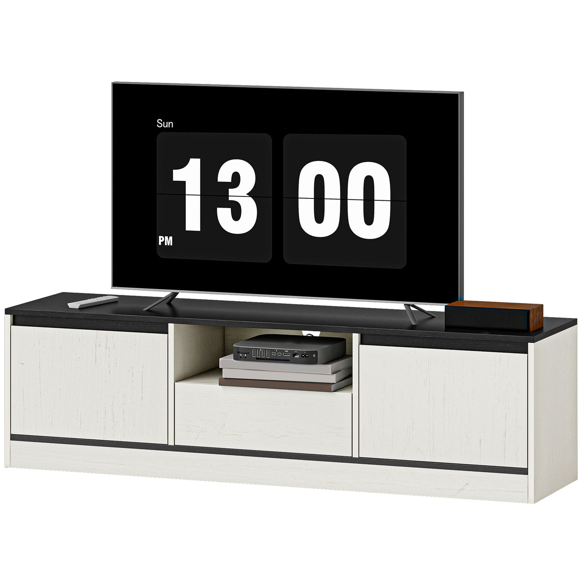 Meuble TV moderne avec rangement et gestion des câbles
