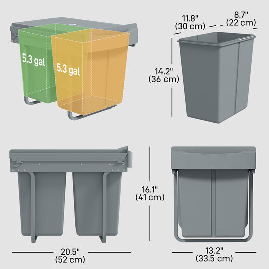 Poubelle coulissante sous armoire 40 L compartiments
