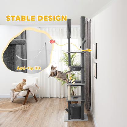 Arbre à chat plafond-sol ajustable 225-255cm avec hamacs
