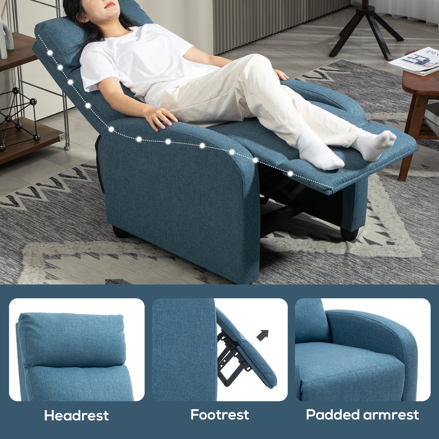 Fauteuil inclinable manuel rembourré lin pour salon