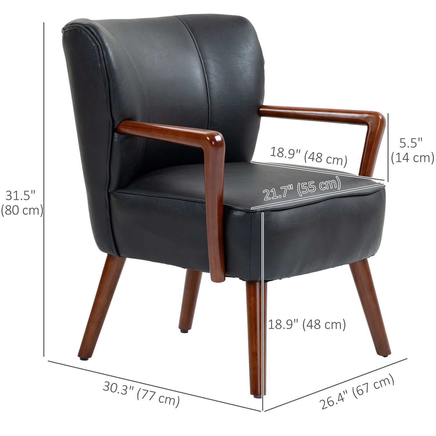 Fauteuil d'appoint moderne en similicuir avec pattes en bois