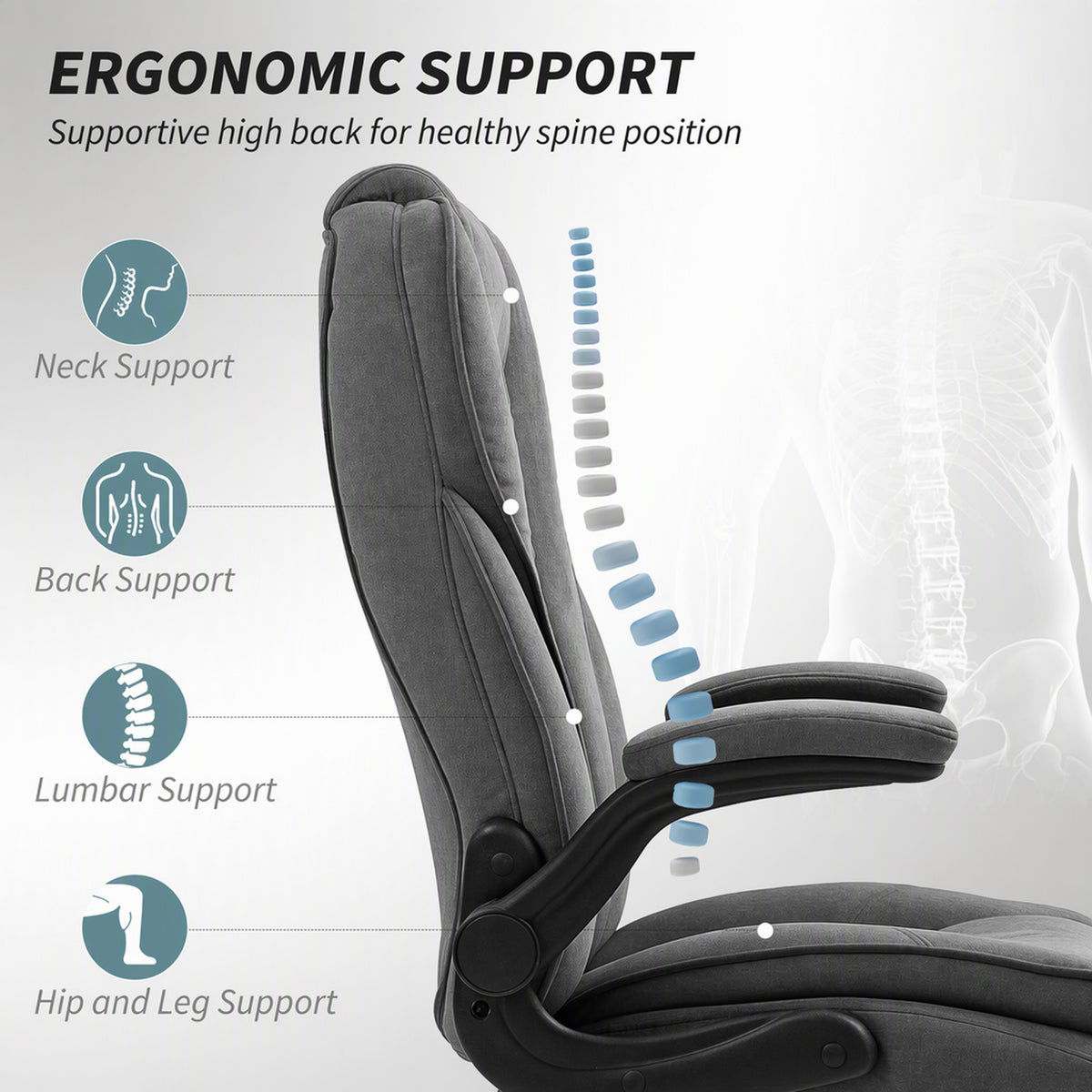 Chaise de bureau ergonomique en velours capitonné