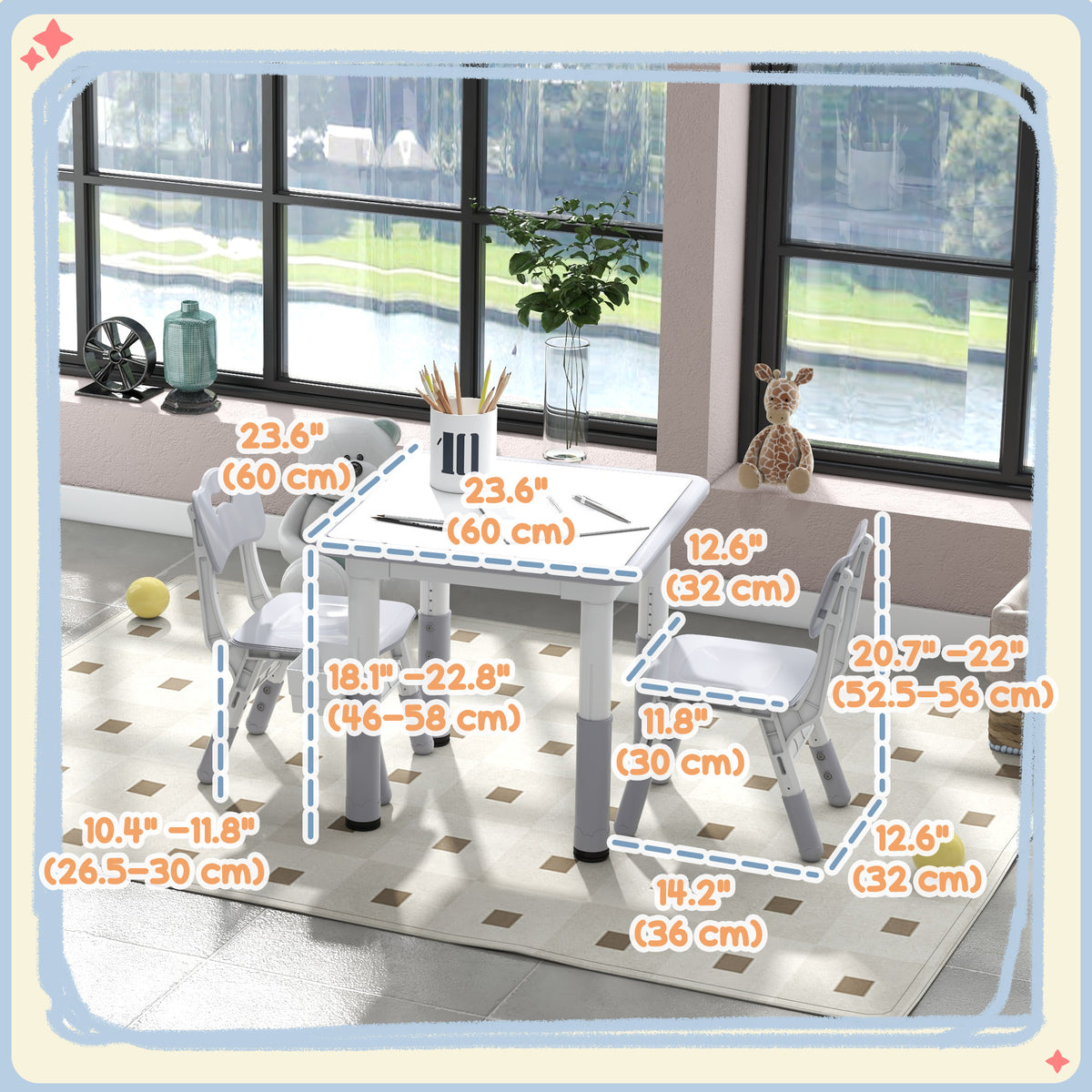 Ensemble table et chaises pour enfants réglable — Lot de 3