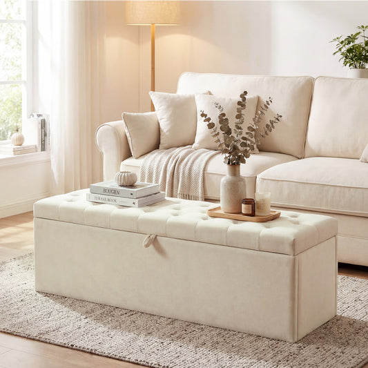 Banc de rangement capitonné en velours