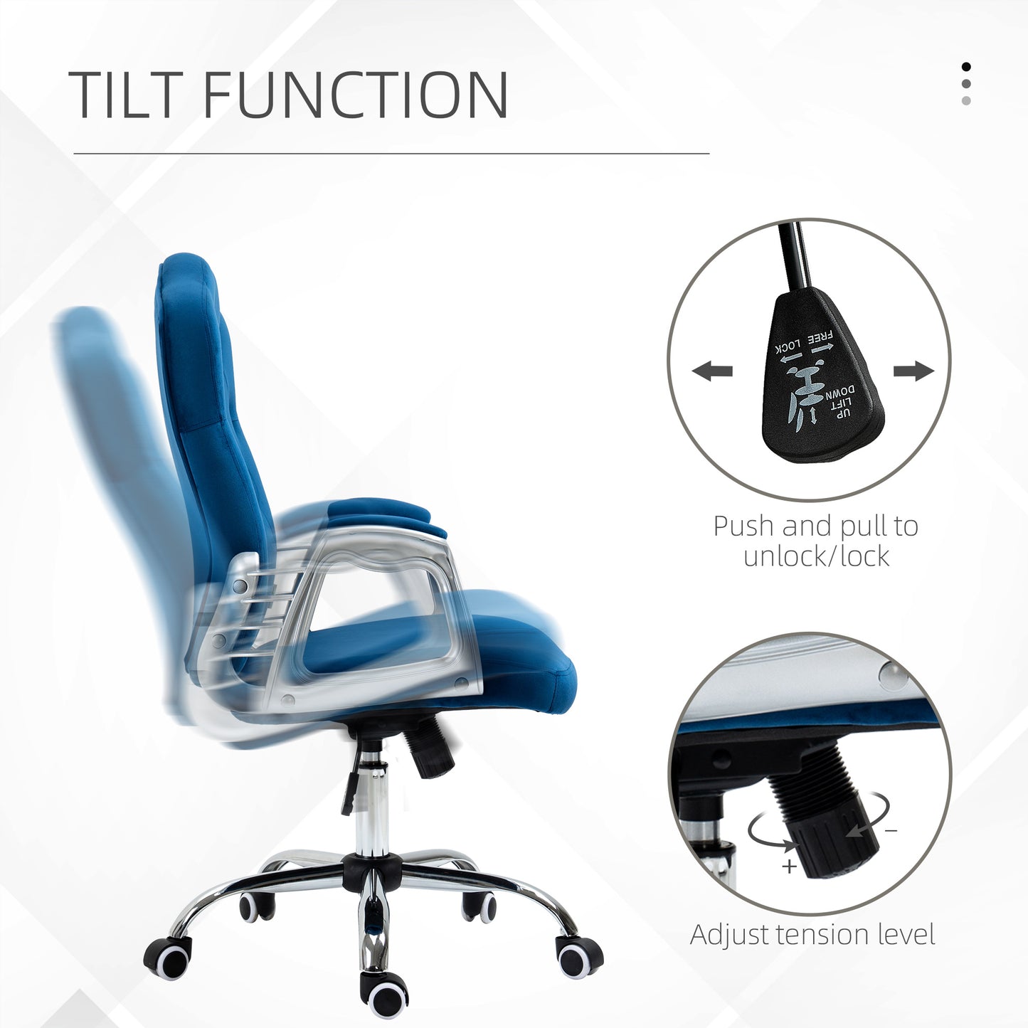 Chaise de bureau velours capitonnée réglable pivotante