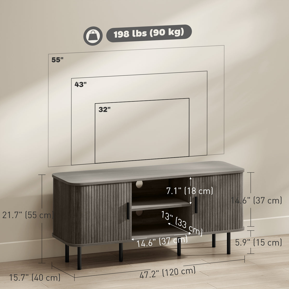 Meuble TV avec rangement pour télé jusqu'à 55 po