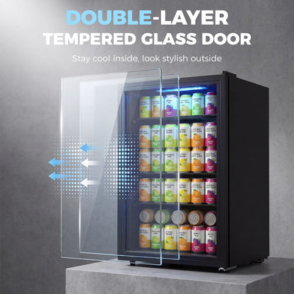 Réfrigérateur à boissons en acier avec porte en verre
