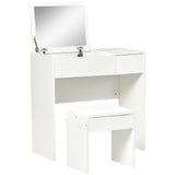 Coiffeuse avec miroir rabattable et tabouret rembourré