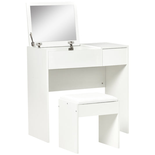 Coiffeuse Moderne avec Miroir Rabattable et Tabouret Rembourré Aosom
