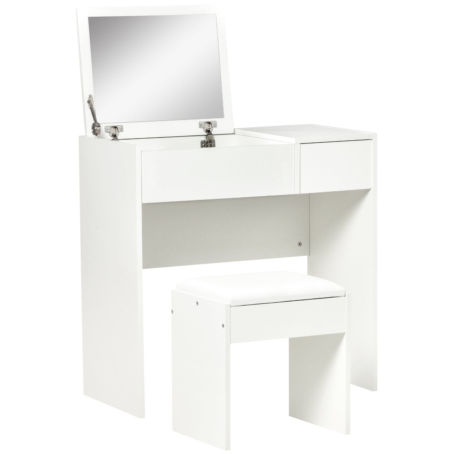 Coiffeuse avec miroir rabattable et tabouret rembourré