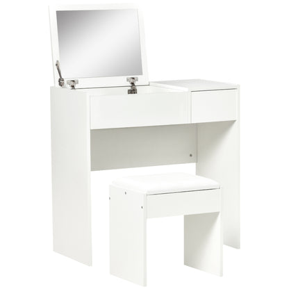 Coiffeuse avec miroir rabattable et tabouret rembourré
